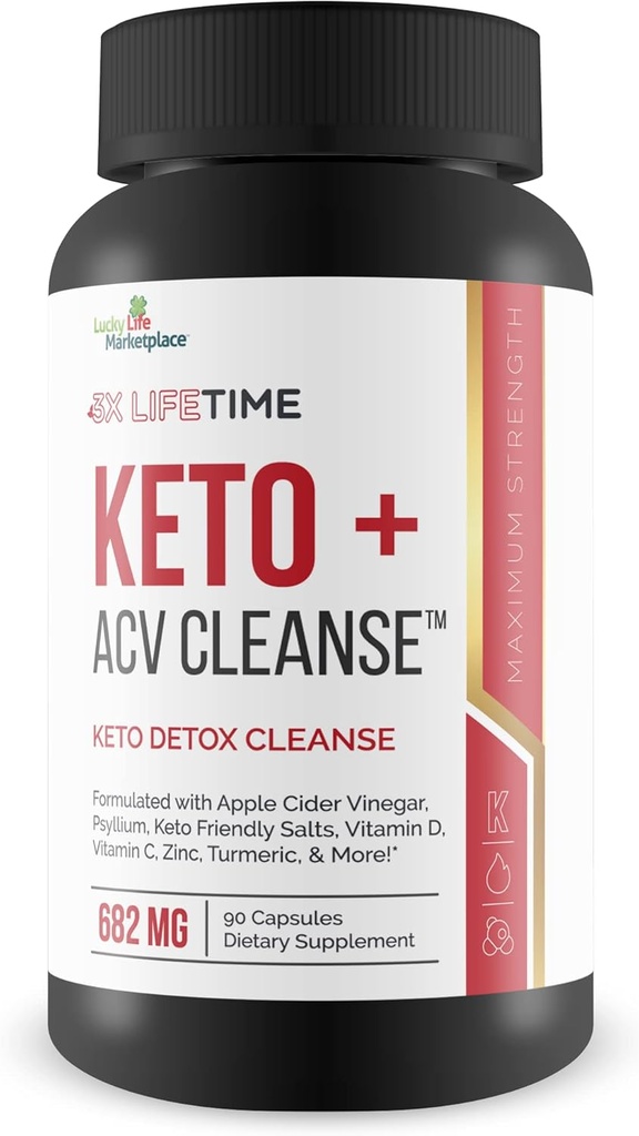 3X Lifetime Keto + ACV Cleanse - Keto Detox Cleanse for Full Body Cleansing - 90 Day Supply - Help Reduce Belly Bloat w/Psyllium Digestive Support - Promote Energy & Focus - Keto Detox Cleanser