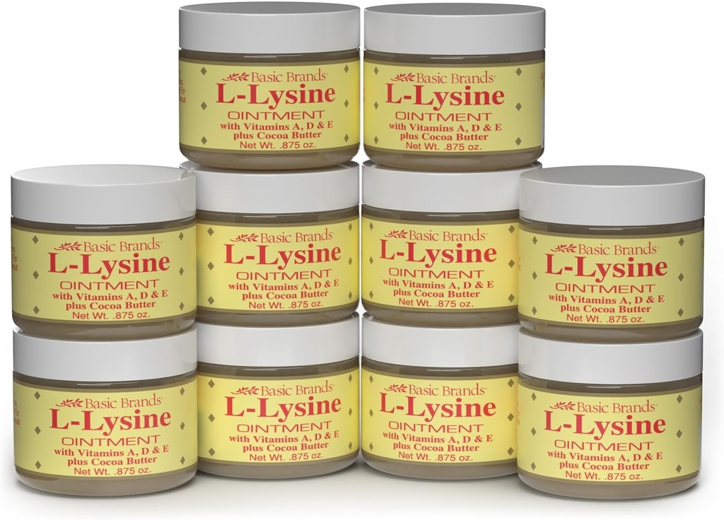 Marques de base - Onguent L-Lysine - 0,875 oz - Lysine Traitement des plaies froides et soulagement de la plaquette - Lèvres apaisées et peau sèche – 10 paquets