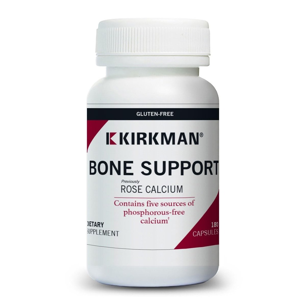 Kirkman Bone Support Calcium Supplément, 180 Capsules végétariennes, Bone Strength Suppléments pour aider à maintenir la densité, cinq sources de calcium sans phosphore, vitamine C, D et magnésium
