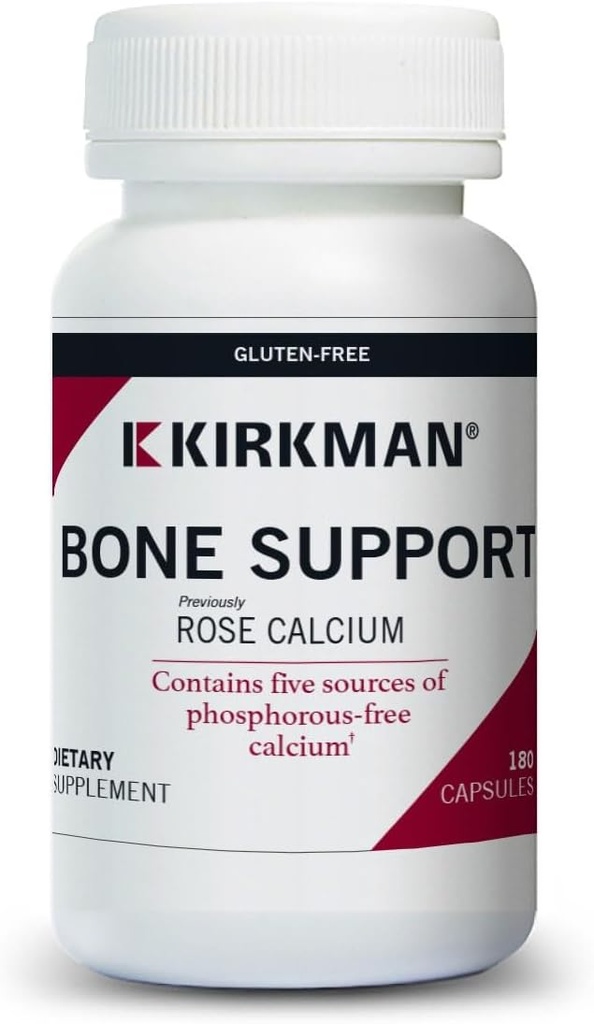 Kirkman Bone Support Calcium Supplément, 180 Capsules végétariennes, Bone Strength Suppléments pour aider à maintenir la densité, cinq sources de calcium sans phosphore, vitamine C, D et magnésium