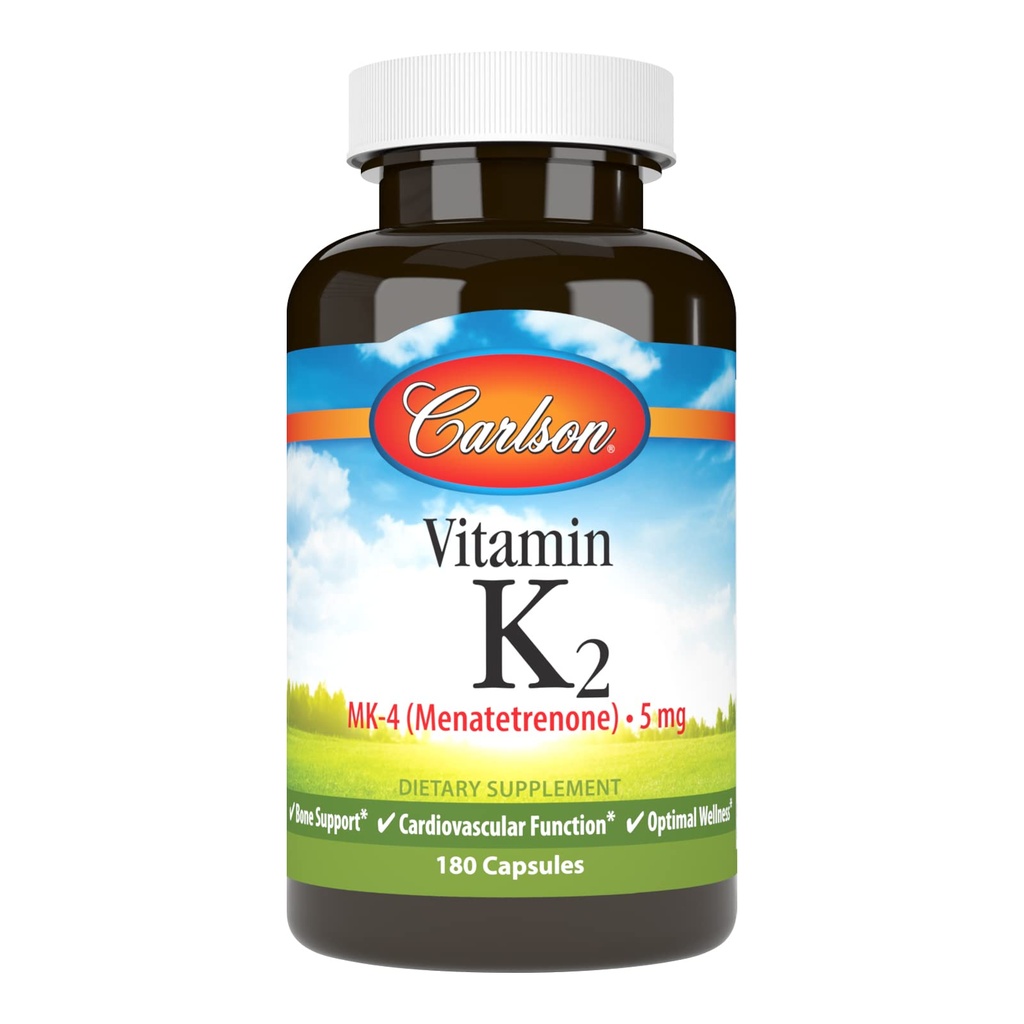 Carlson - Vitamine K2 MK-4 (Menatétrenone), 5 mg, supplément de vitamine K, soutien osseux, vitamine K2, sans soja, vitamine K-2, 180 capsules