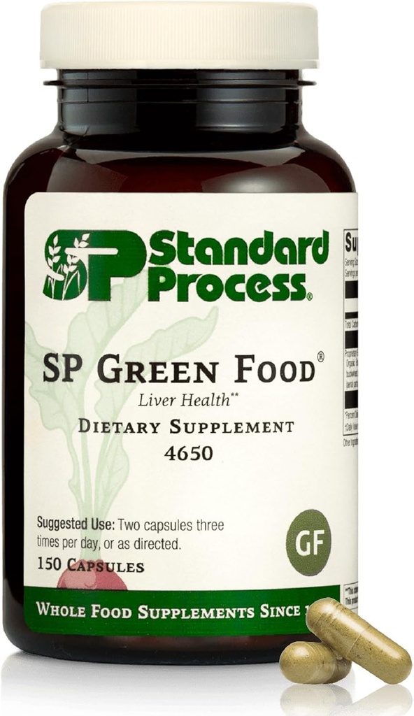 Processus standard SP Green Food - Métabolisme alimentaire entier, Cholestérol, Toxine et soutien du foie avec Alfalfa, Buckwheat, Barley, Bruxelles Sprous et Kale - Végétarien, Sans gluten - 150 capsules