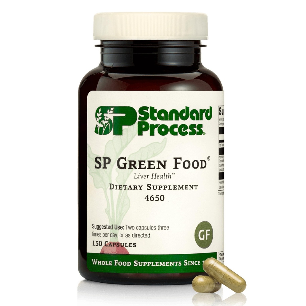 Processus standard SP Green Food - Métabolisme alimentaire entier, Cholestérol, Toxine et soutien du foie avec Alfalfa, Buckwheat, Barley, Bruxelles Sprous et Kale - Végétarien, Sans gluten - 150 capsules