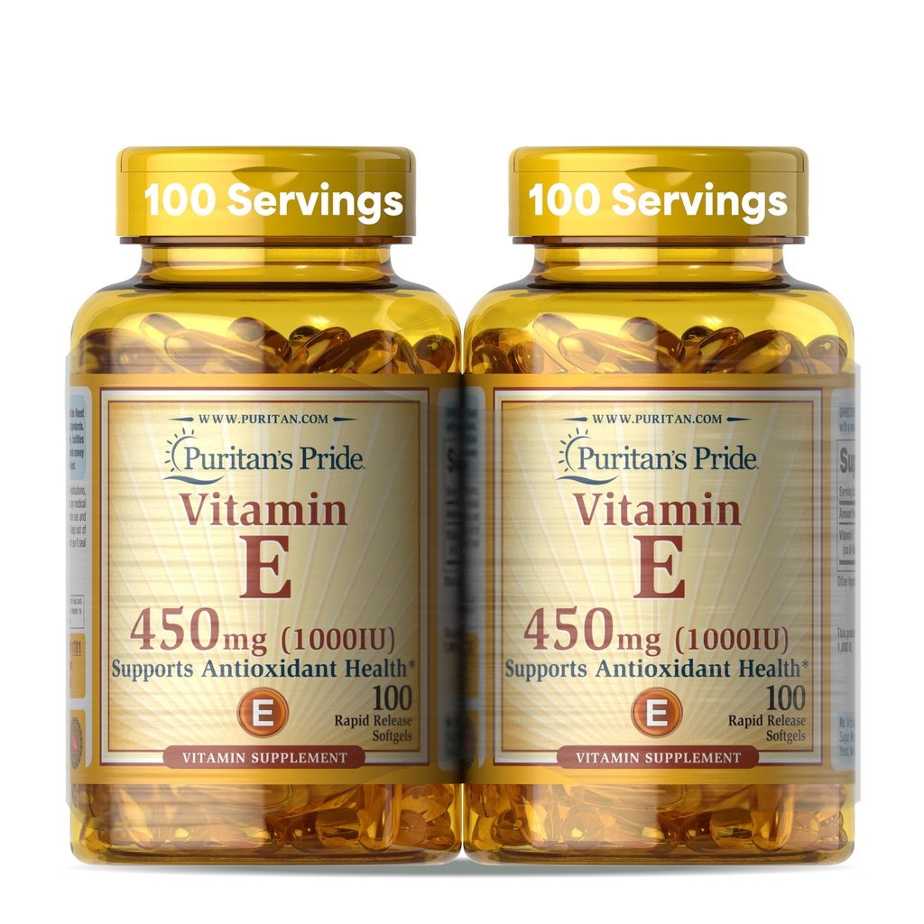 Puritan's Pride Vitamin E-450mg (10,000IU), Vitamin Supplement for Immune System Function and Antioxidant Health Support, 100 Rapid Release Softgels, 2 Pack