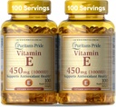 Puritan's Pride Vitamine E-450mg (10 000 UI), supplément de vitamine pour la fonction du système immunitaire et le soutien de santé antioxydant, 100 softgels à libération rapide, 2 Pack
