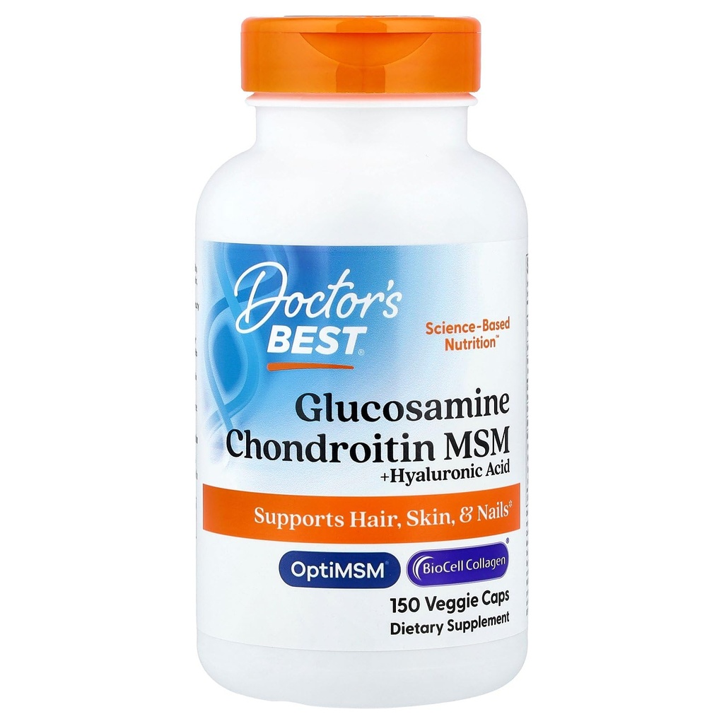 Meilleur glucosamine Chondroïtine MSM + acide hyaluronique avec OptiMSM avec collagène Biocell, soutien articulaire, sans OGM, sans gluten et sans soja, 150 capsules