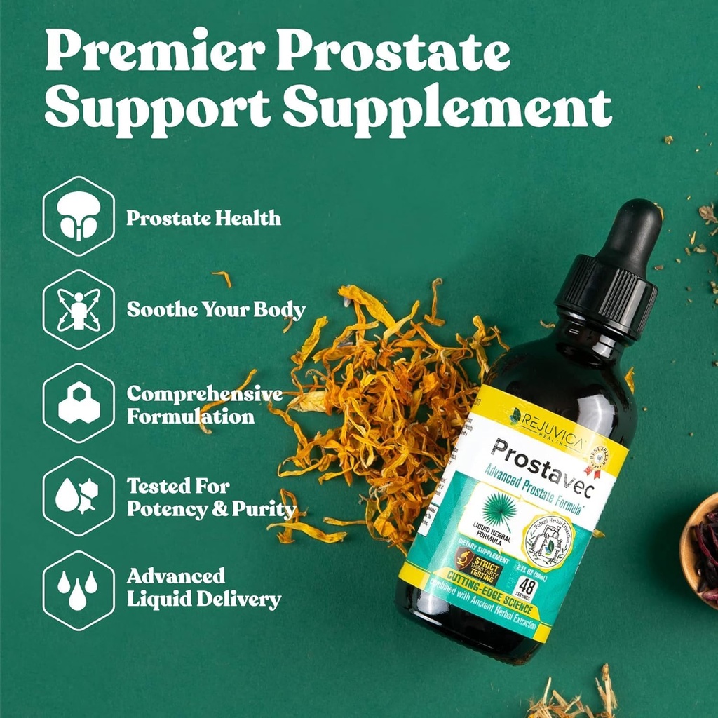 Prostavec Advanced Prostate Support Supplément - Formule liquide pour une absorption plus rapide avec Pygeum, Saw Palmetto, Stinging Nettle + Turmeric & Damiana - Vegan, Non-GMO - 4 fl oz