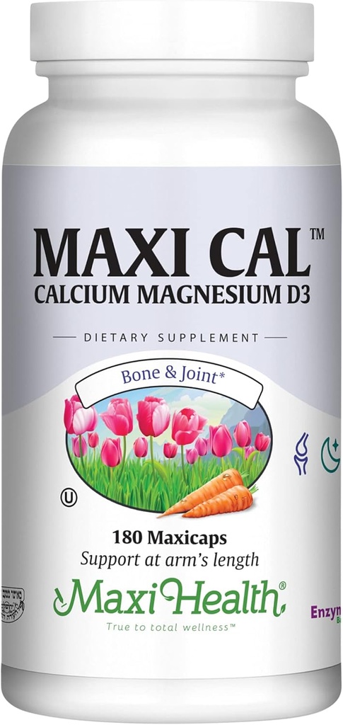 Supplément de calcium 1000 mg avec vitamine D3 (1000 UI) et magnésium (500 mg) - os, dents et soutien articulaire pour les hommes et les femmes - 180 Capsules - Maxi Cal by Maxi Health