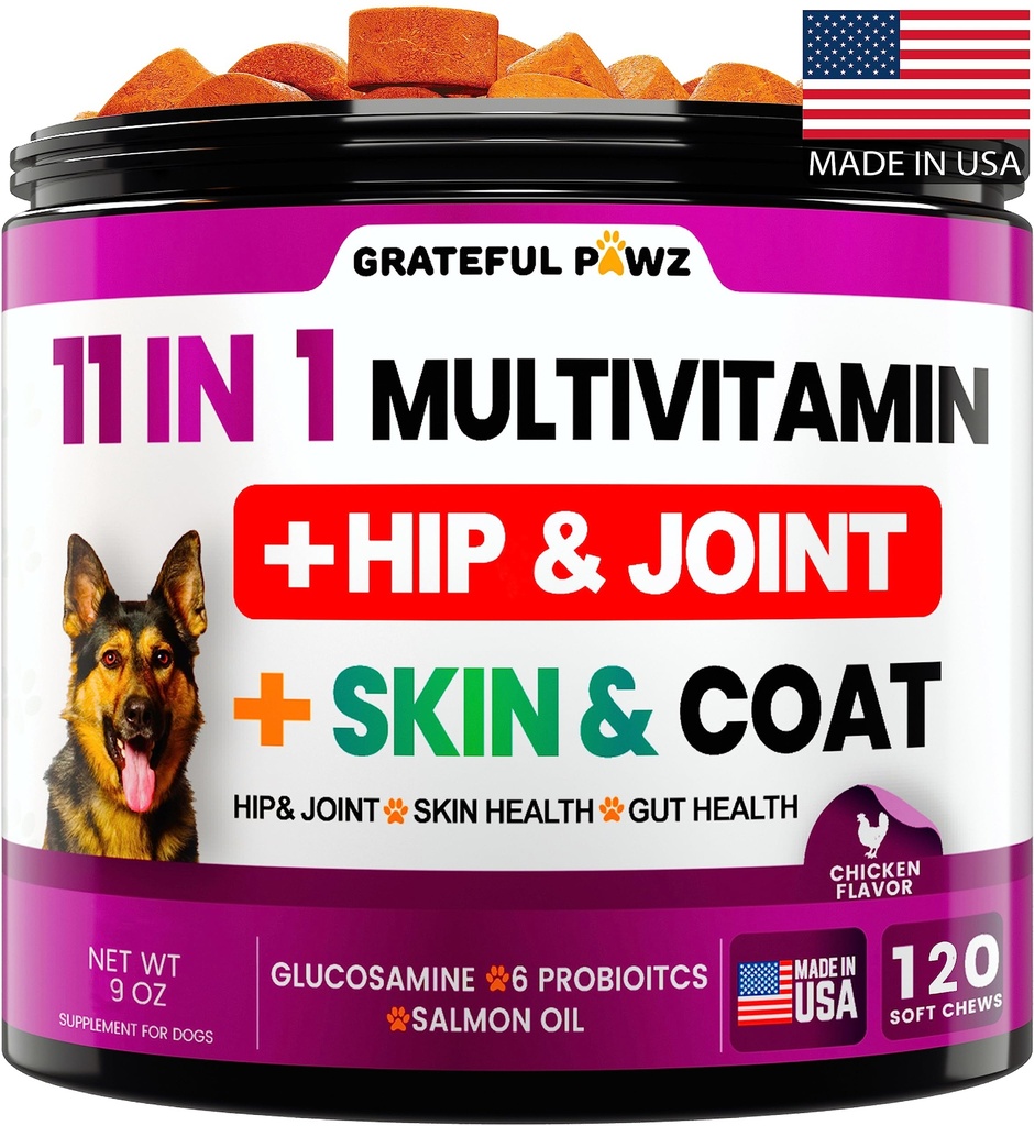 Multivitamine de chien à croquer avec la glucosamine - Vitamines et suppléments de chien, Multivitamine senior et chiot pour chiens - Chien Chondroïtine Hip et soutien articulaire santé, Immune Booster, peau, coeur, probiotiques