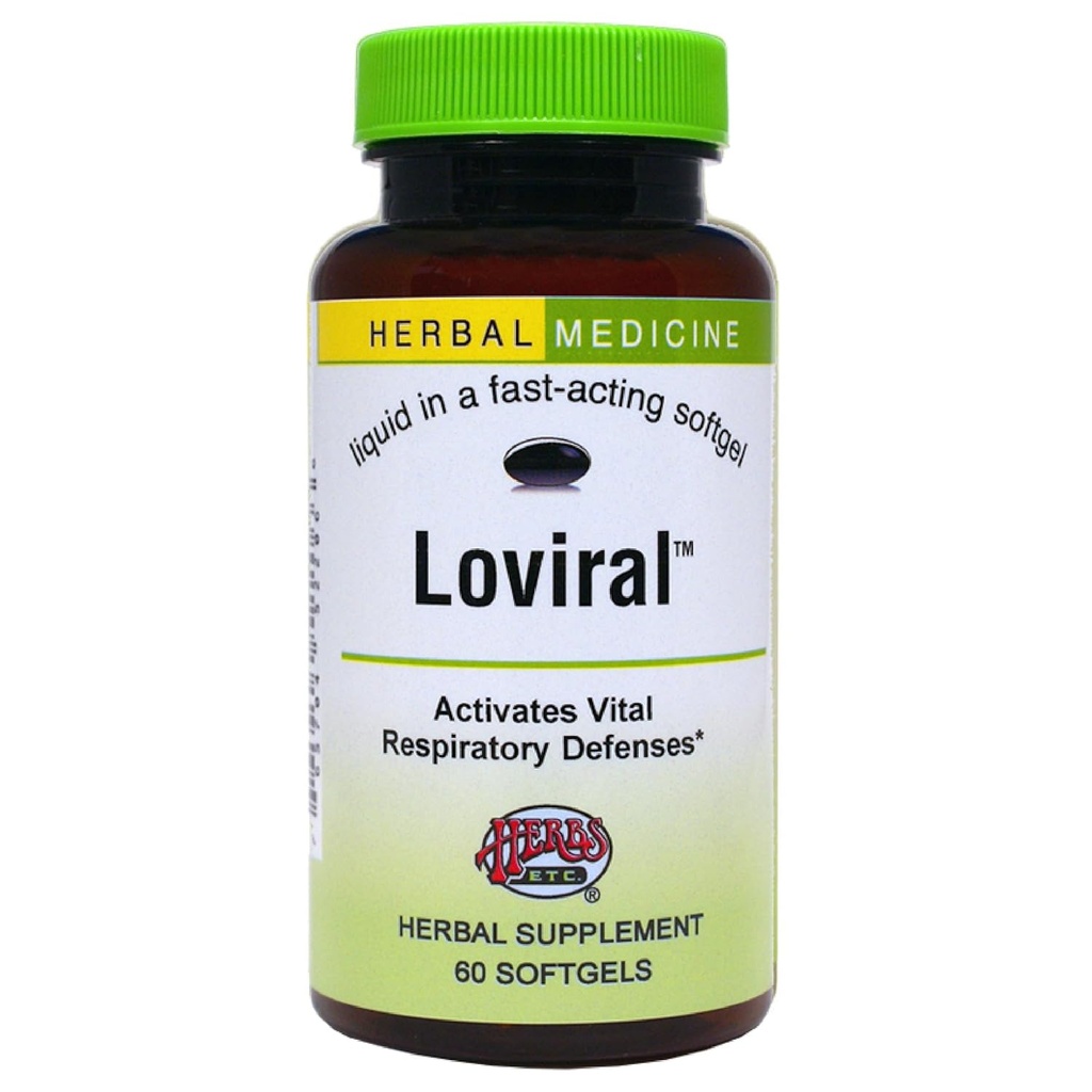 Herbes, Etc. Loviral - Supplément santé pulmonaire pour la défense respiratoire et le soutien - Supplément à base de plantes avec Lomatium, Pelargonium et OSHA - Sans gluten - 60 Softgels (60 portions)