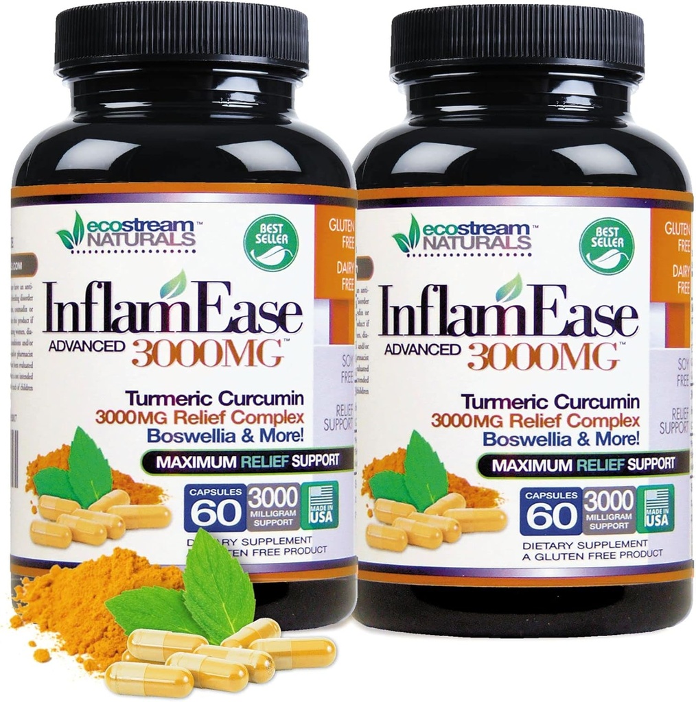Pack de 2 - InflamEase avancée avec curcumine, curcumine, enzymes et Boswellia - Végétarien (Emballage May Vary)