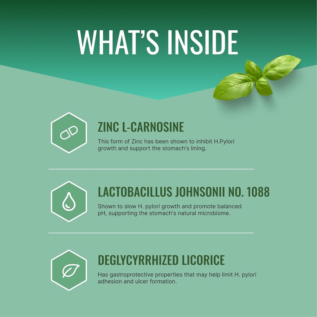 Pyloriprine scientifique approuvée - Soutien digestif avancé pour un stomach sain - Zinc L-Carnosine, Probiotique, Brocoli Sprout, réglisse déglycyrhisée - 60 capsules - Approvisionnement d'un mois - Vegan