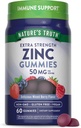 Nature's Truth Zinc Gummies for Adults: 50 mg=60 Count=60 Vegan, sans OGM et sans gluten Supplément de force supplémentaire