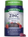 Nature's Truth Zinc Gummies for Adults: 50 mg=60 Count=60 Vegan, sans OGM et sans gluten Supplément de force supplémentaire