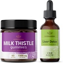 HerbAMAMA Kit complexe de soutien du chardon et du foie - lot de chardon de lait Gummies et complexe liquide de détox de foie 4 fl oz - végétalien, non-OGM, sans alcool - 2 paquets
