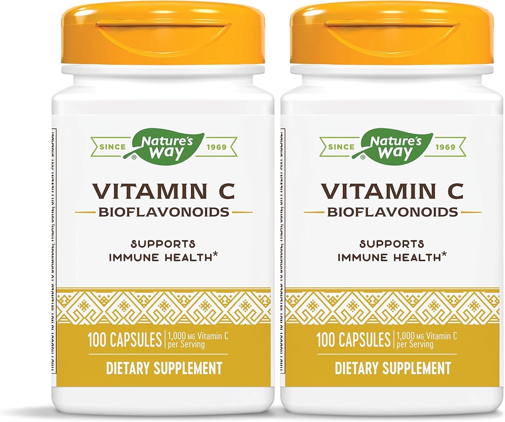 Nature's Way Vitamine C 500 mg avec des bioflavonoïdes, 1000 mg Vitamine C par portion, 100 Capsules, Pack de 2
