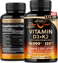 Vitamine D3 K2 - Vitamine D3 10000 iu & K2 comme MK-7 120 mcg - Immune & Mood Support, pour la santé des os et des dents - avec Magnésium, Zinc & Vitamine C & B12 - Très Biodisponible - Fabriqué aux États-Unis, 240 Capsules