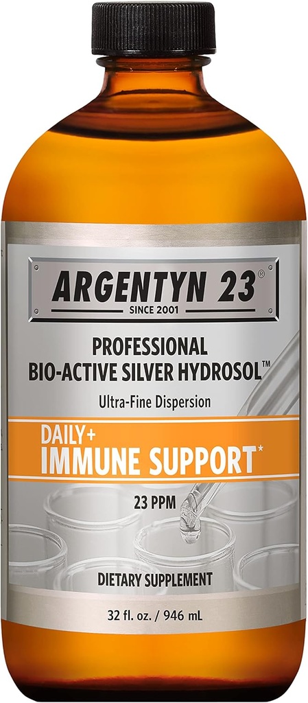 Argentyn 23 Soutien immunitaire professionnel - Argent colloïdal, hydrosol en argent bioactif, 23 ppm, haut de torsion liquide, 32 Fl Oz (946 ml)