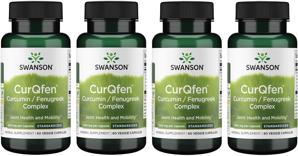 Swanson Controlled Release Curqfen Curcumin/Fenugreek Complex 60 Veg Capsules (4 Pack)