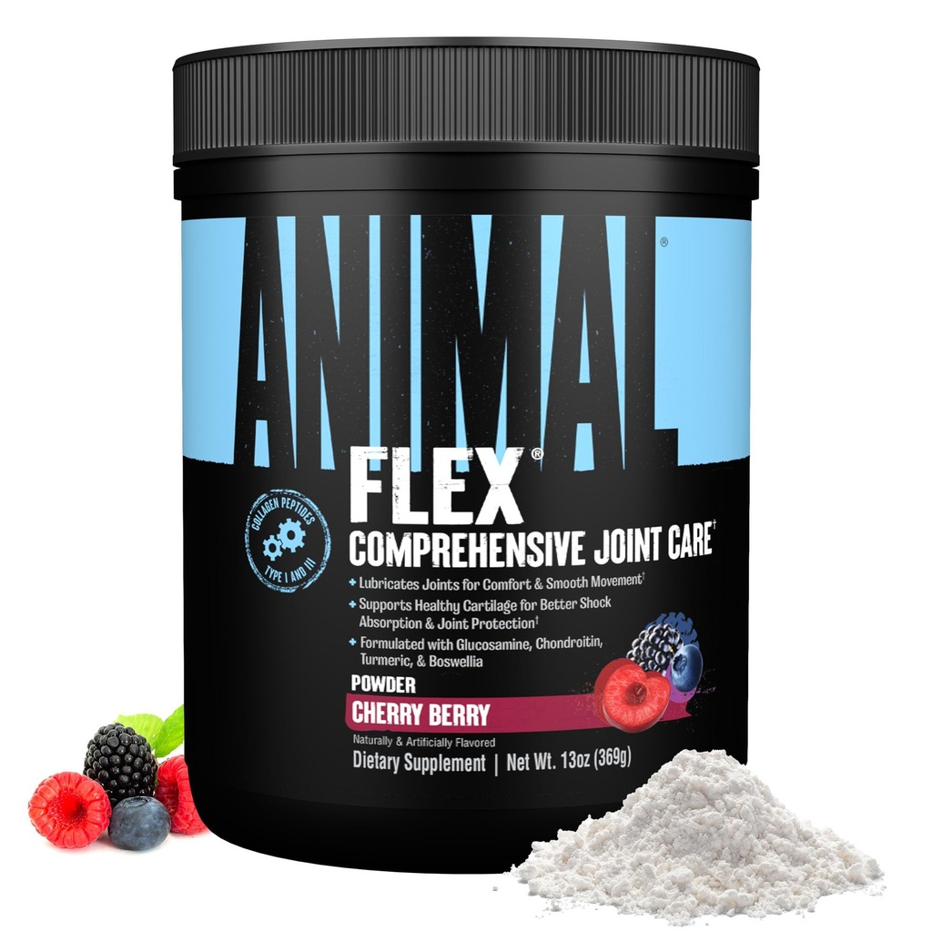 Poudre flexible animale - Supplément de soutien pour soulager la douleur, réparer et restaurer les muscles avec le curcuma, la glucosamine, la chondritine, le MSM, le collagène et la boswellie, Grand goût de cerise, 30 scoops