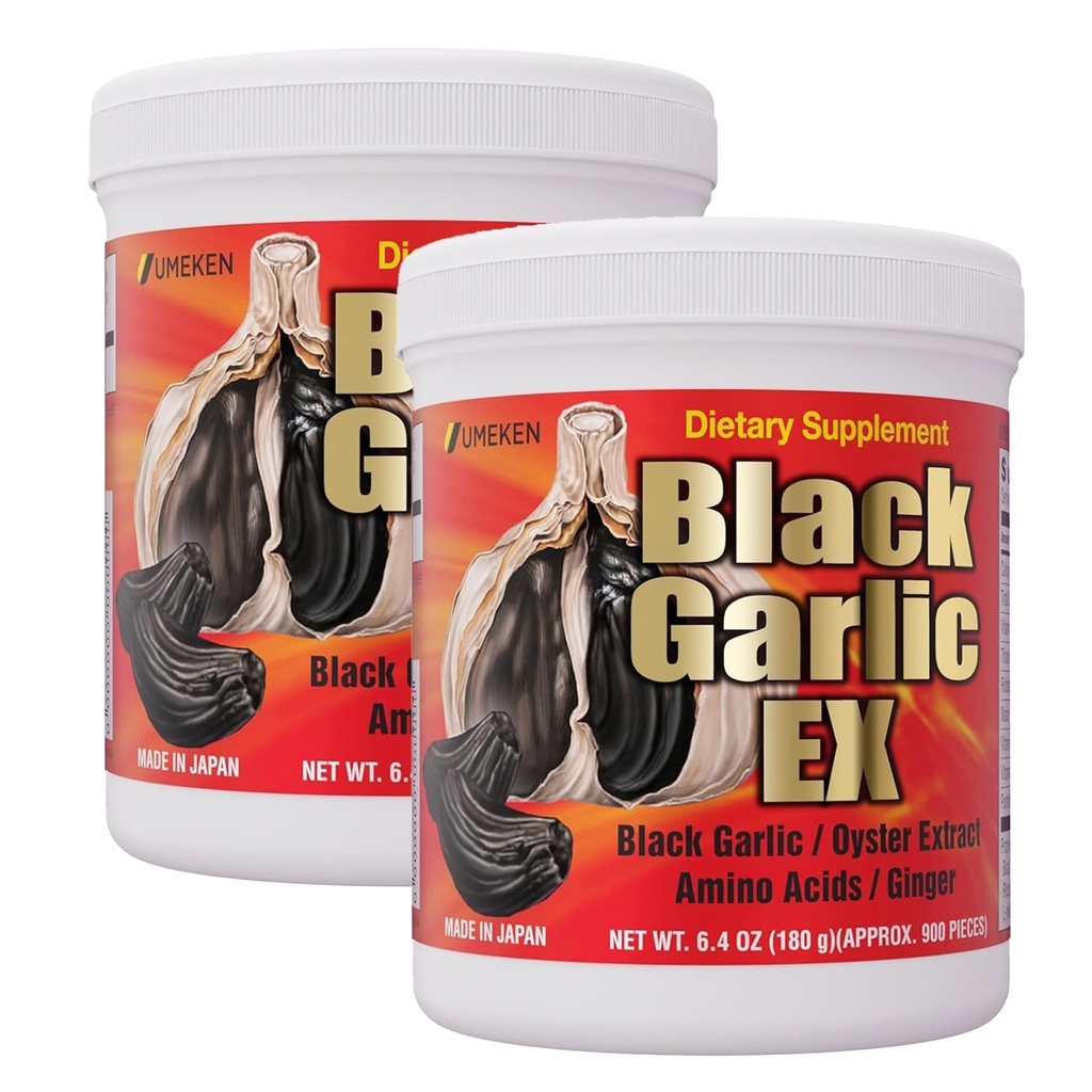 Umeken noir Ail EX, concentré fermenté avec vitamine B, allicine, acide amino, supplément d'ail noir fermenté, extrait d'huître, gingembre, 4-6 mois d'approvisionnement, 6,4 Ounce 180g bouteille, paquet de 2