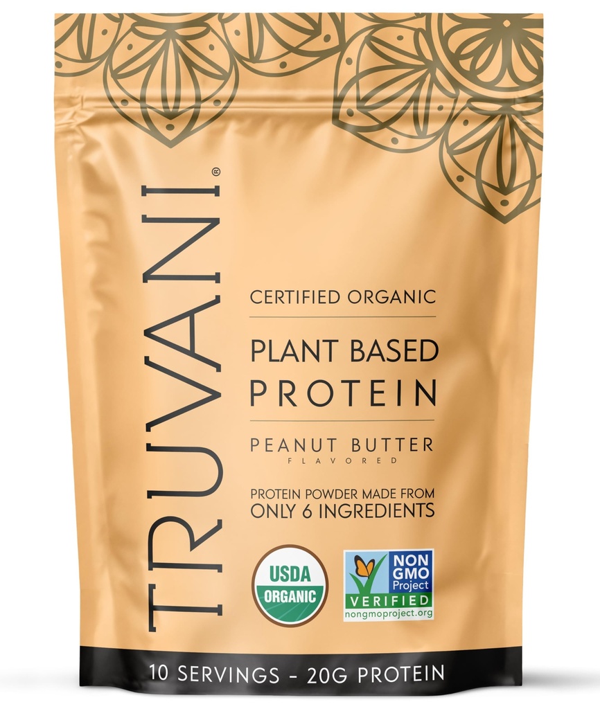 Truvani Poudre de protéines de pois végétaliens (en anglais) Beurre d'arachide (en anglais) 20g Protéine biologique à base de plantes (en anglais) 10 portions (en anglais) Keto (en anglais) Gluten & Dairy Free (en anglais)