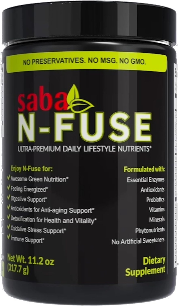 Saba N-Fuse: Super Greens pour le support immunitaire, la digestion et l'énergie (30 services)