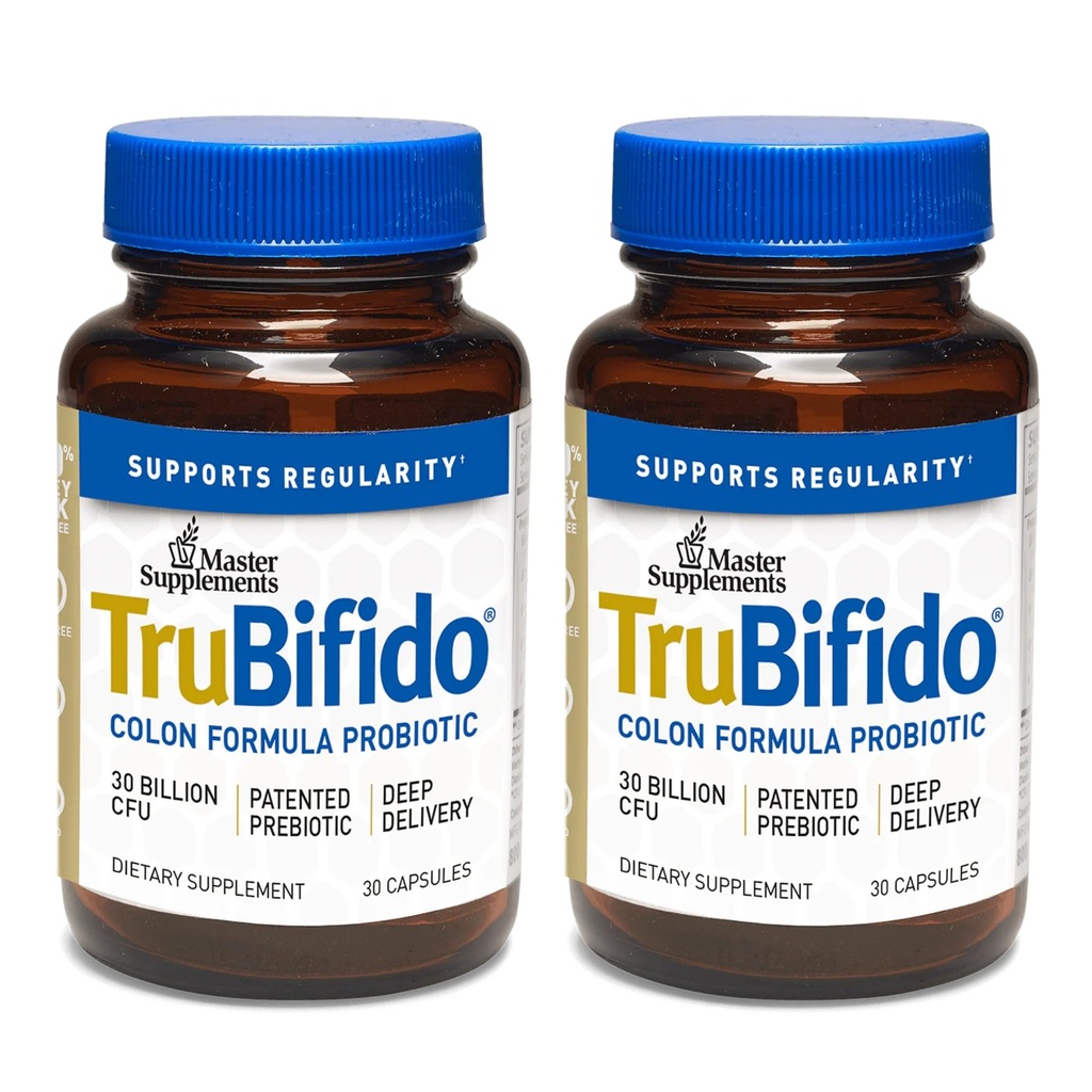Suppléments principaux TruBifido - 30 capsules, pack de 2 - Probiotique puissant pour la santé et l'énergie de Colon - Immune Booster, soutient la régularité - Sans gluten - 60 portions totales