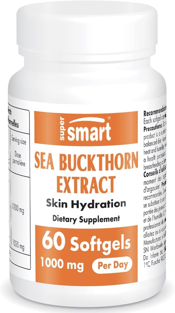 Supersmart - Sea Buckthorn Extract 500 mg - Argousier Extract with Omega 7 - Helps with Digestive Problems | Non-GMO & Gluten Free - 60 Softgels