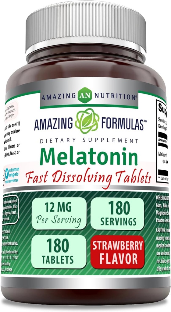 Formules étonnantes Melatonin 12 mg par portion Comprimés Suppléments de non-OGM (180)