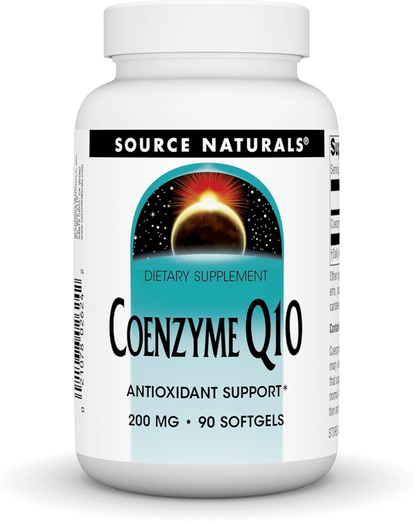 Source Naturals Coenzyme Q10, Soutien antioxydant*, pour le coeur, le cerveau, l'immunité et le foie, 200 mg - 90 Softgels