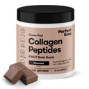 Perfect Keto Collagen Peptides poudre de protéines avec huile MCT, collagène hydrolysé, complément de type I & III, sans gluten, gazon, faible teneur en glucides, crème de café Keto, collagène pour les femmes et les hommes, chocolat