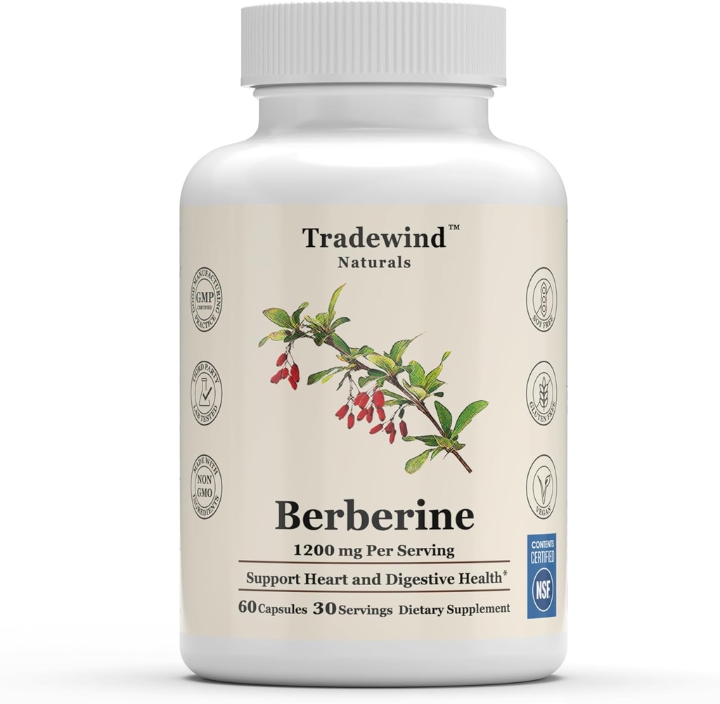 Supplément berbère - Berberine HCl 1200mg - Soutien métabolique - Vegan - Non-OGM - Sans gluten - 60 capsules végétales