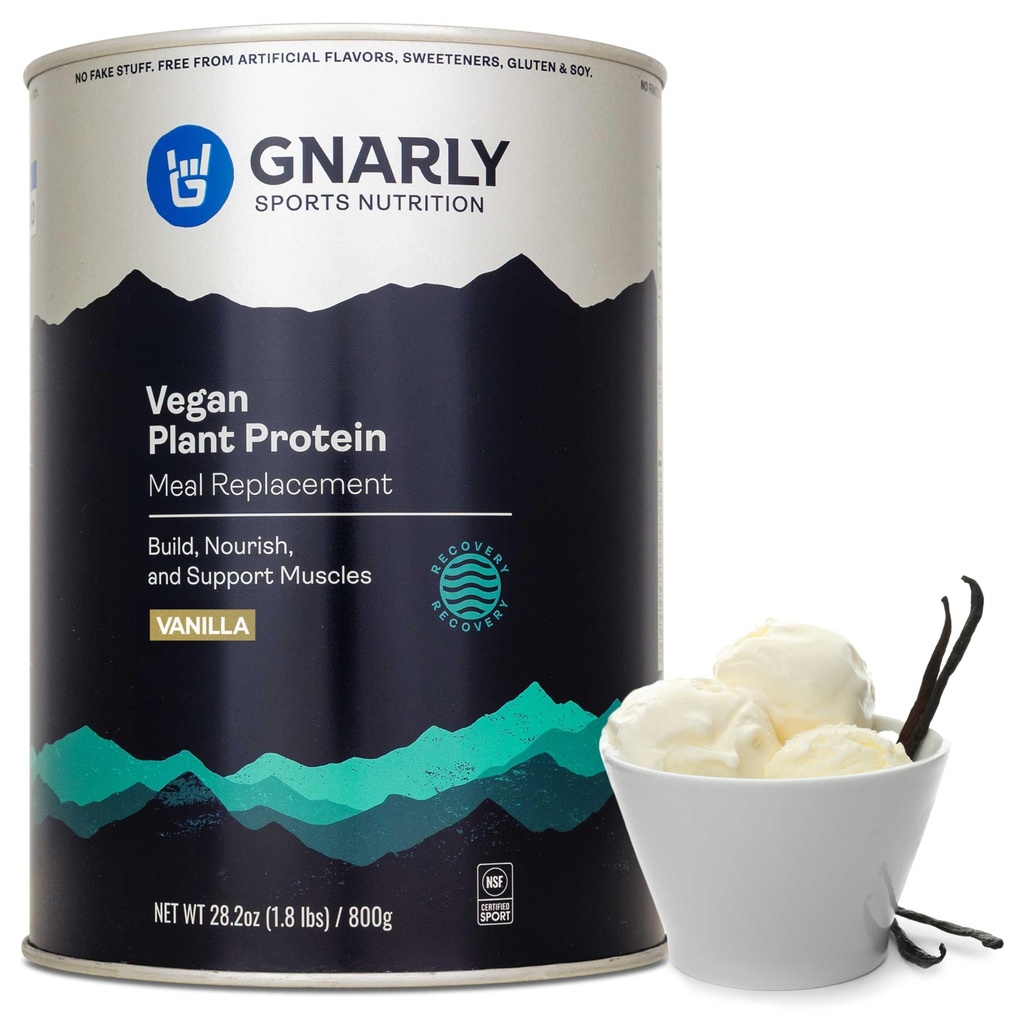 Gnarly Nutrition Protéines végétales végétales – Vanille Poudre de protéines végétales, NSF Sport certifié – Remplacement des repas, Boost nutritionnel quotidien – Poudre sans lactose – Vanille, 28,2 oz