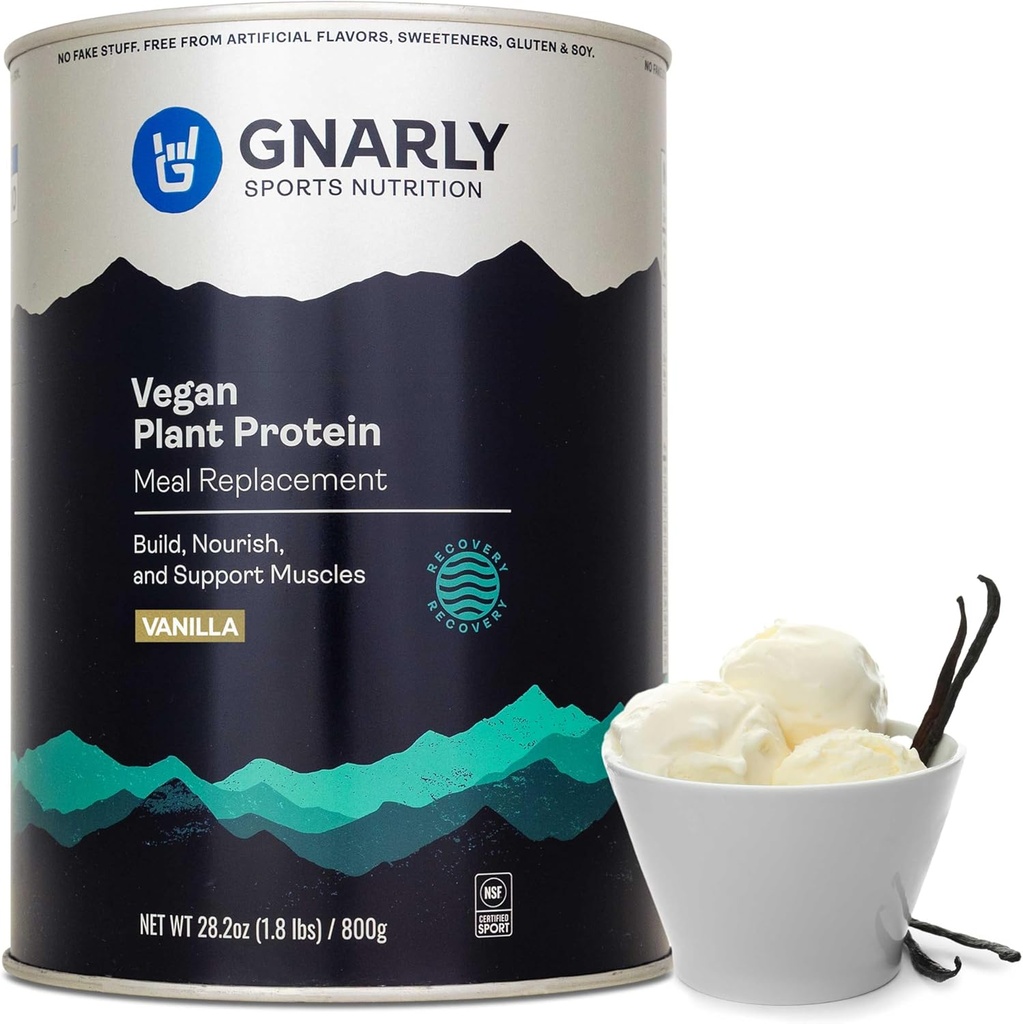 Gnarly Nutrition Protéines végétales végétales – Vanille Poudre de protéines végétales, NSF Sport certifié – Remplacement des repas, Boost nutritionnel quotidien – Poudre sans lactose – Vanille, 28,2 oz