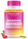 Pink Stork Berberine 500mg - Supplément GLP-1 de la nature - Activateur métabolique AMPK quotidien - 500-1000 mg Métabolisme + Santé Gut pour les femmes