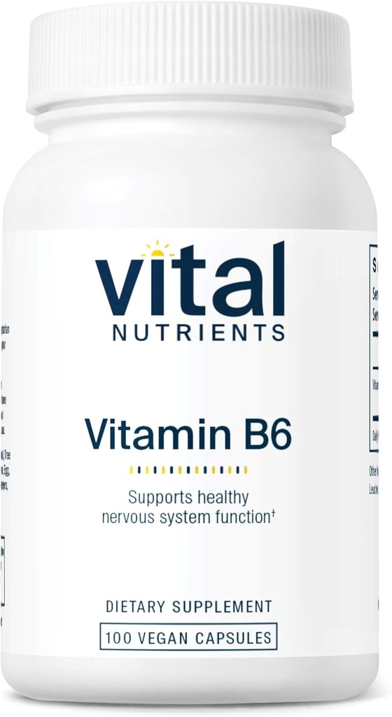 Vital Nutrients Vitamin B6 | Vegan Methylated B6 Vitamins for Nervous System, Muscle, Bone Health* | High-Potency Vitamin B6 for Menstrual Discomfort * | Gluten, Dairy, Soy Free | 100 Capsules