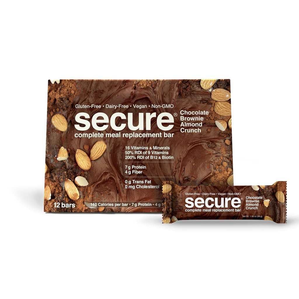 ANDREW MOINSMAN Barres de rechange complètes sécurisées pour repas - Chocolate Brownie Crunch - boîte de 12 ct - 7g de protéines. 11 Vitamines plus fibre d'inuline. Faible calories. Sans gluten et sans produits laitiers, végétalien, non OGM