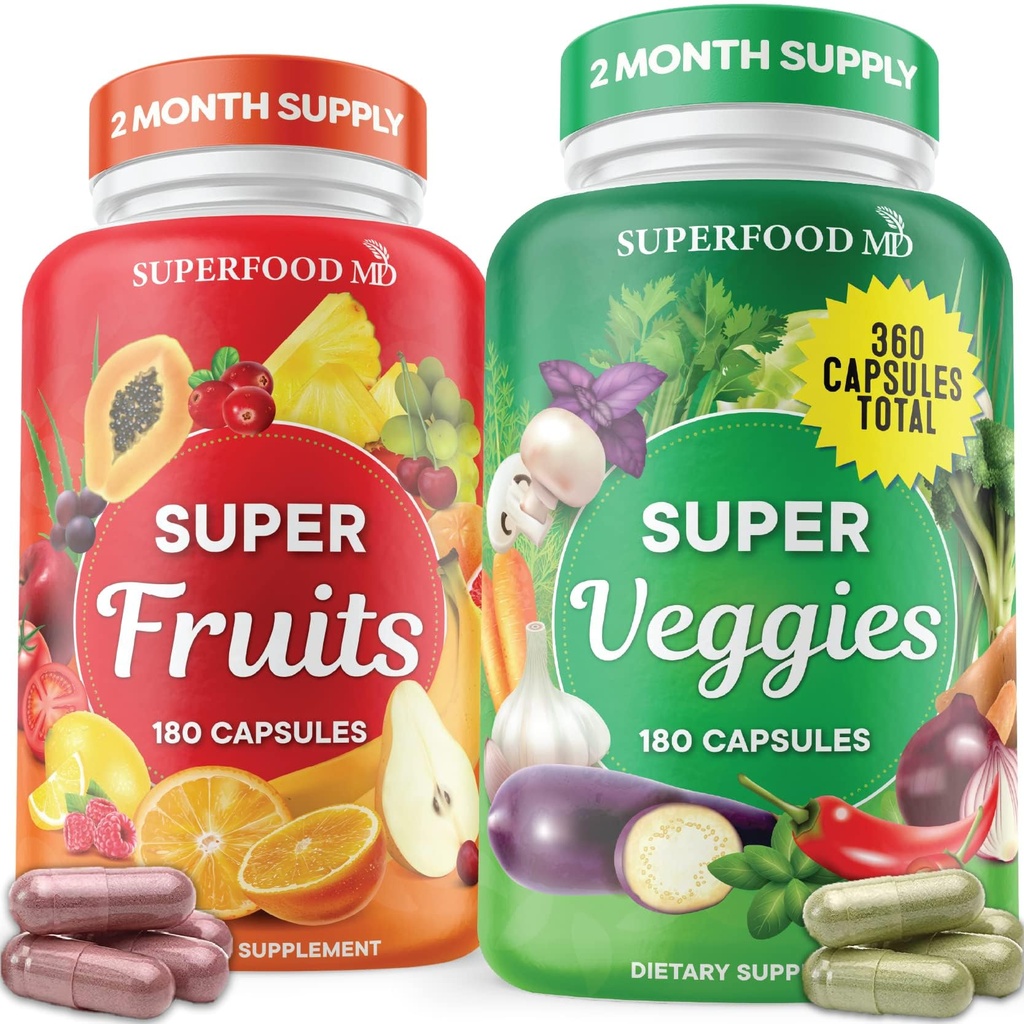 Supplément sur les fruits et légumes - 360 suppléments entiers sur les fruits et légumes et vitamine avec bêta-carotène, sans soja - 180 Nombre (paquet de 2)