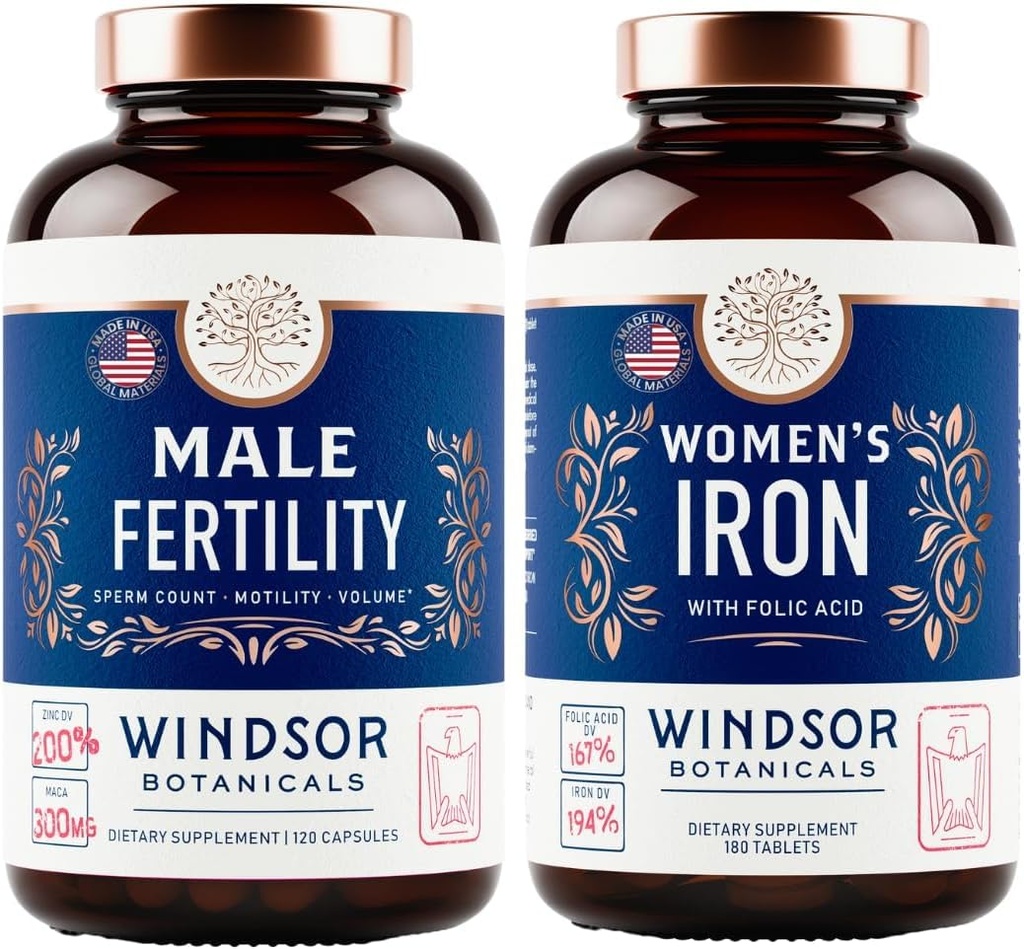 BOTANICAUX DE WINDSOR Supplément de fertilité masculine et pilules de fer avec acide folique - fertilité et ensemble prénatal