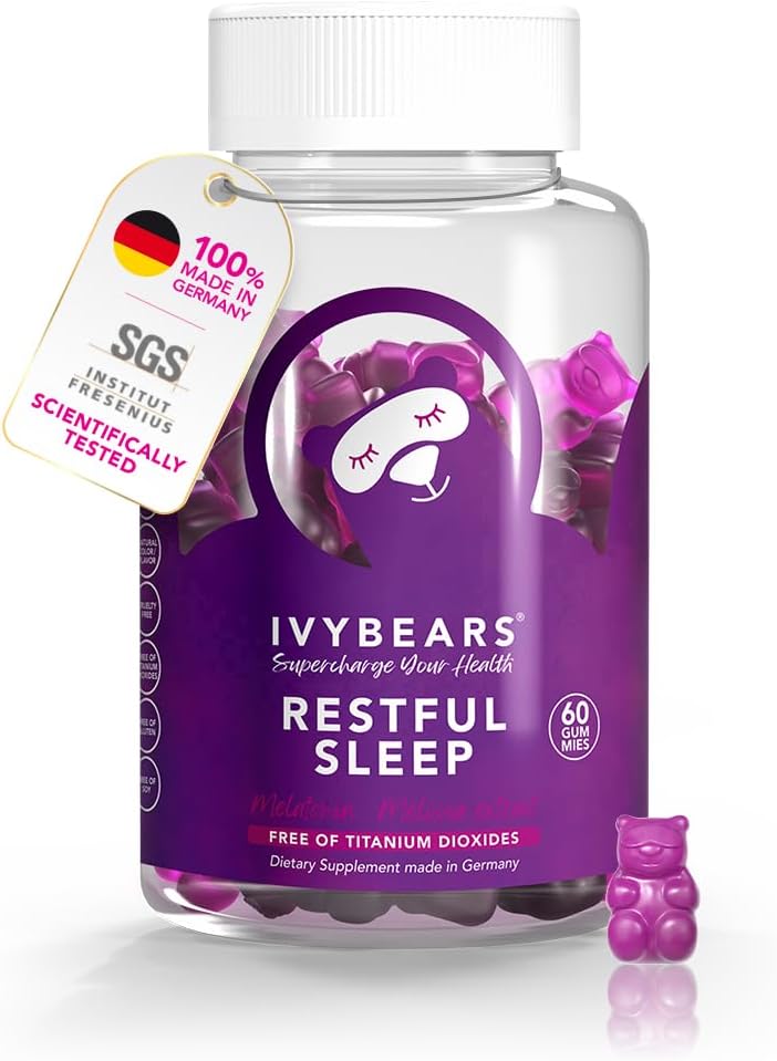 Gommies de mélatonine à action rapide - 5 mg de mélatonine - 100% d'arôme naturel - avec lactium, L-Theanine et baume de citron - avec AI assistant de sommeil - soutien de sommeil naturel - végétalien - 60 pièces = 30 jours d'approvisionnement