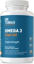 Dr Tobias Omega 3 Huile de poisson, 2000mg Triple Strength avec 800mg EPA 600mg DHA par service, huile de poisson Omega 3 suppléments pour le coeur, le cerveau et le soutien immunitaire, 60 Softgels, 30 portions
