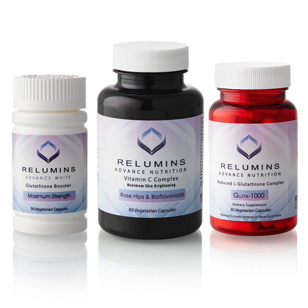 Alumins Advance Nutrition 3-Bottle Supplement Set – Gluta 1000 avec L-glutathion réduit, vitamine C MAX, fonction immunitaire et bien-être global – Vegan, Halal, Kosher, cGMP certifié