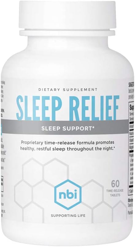 NBI Sleep Relief Melatonin Formule naturelle.com Supplément de lit apaisant.com Support de sommeil avec Magnésium et L-Theanine.com
