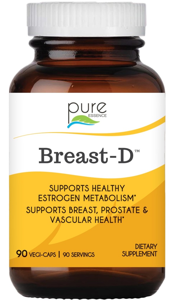 Breast D by Pure Essence - Supplément naturel pour l'équilibre œstrogène, l'acné hormonal et le soutien à la ménopause avec vitamine D3, calcium, thé vert et lycopène - 90 capsules