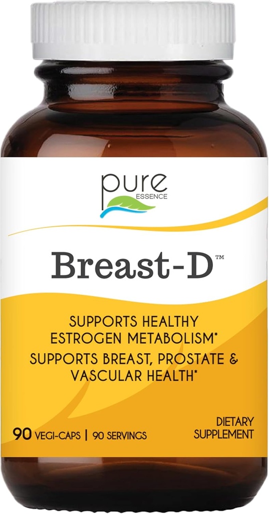 Breast D by Pure Essence - Supplément naturel pour l'équilibre œstrogène, l'acné hormonal et le soutien à la ménopause avec vitamine D3, calcium, thé vert et lycopène - 90 capsules
