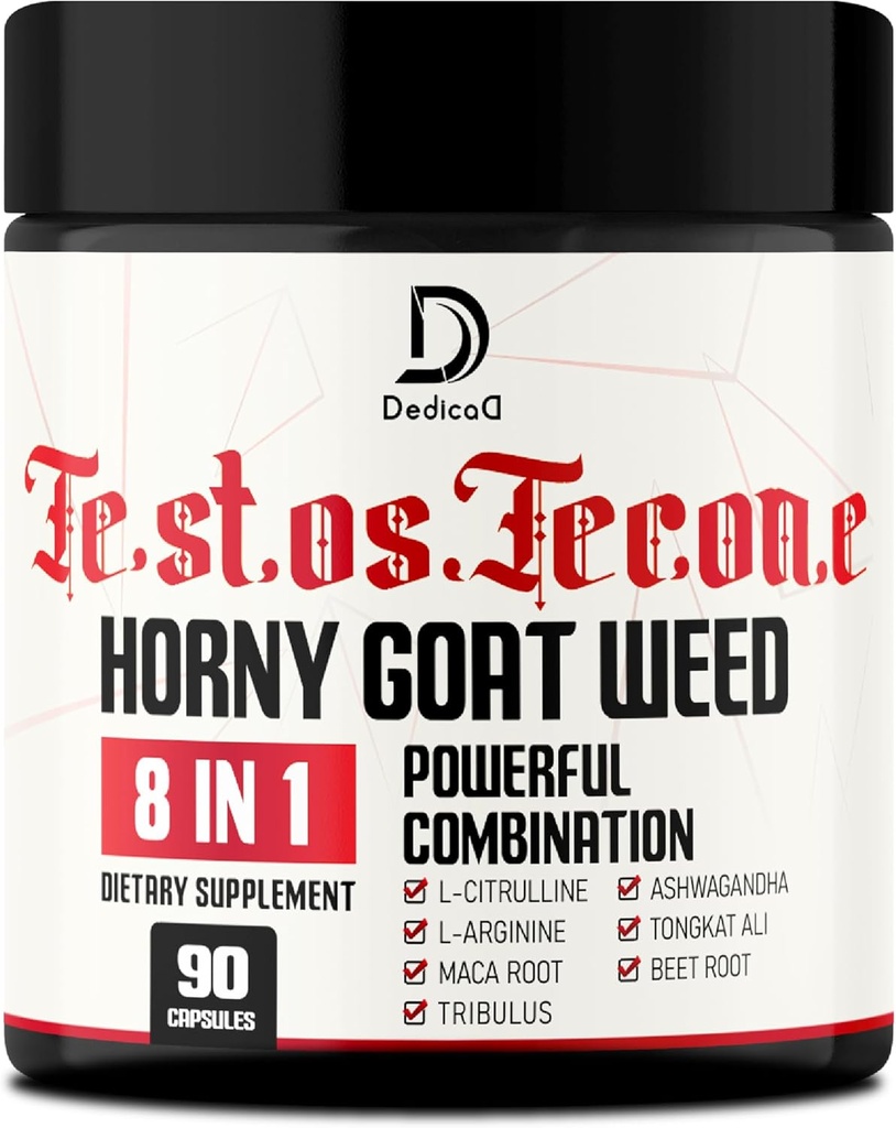 90 Capsules - 8in1 Horny Goat Weed pour hommes, Tribulus Terrestris, L-Arginine, Maca Root, Tongkat Ali, Beet Root - Energy Workout Muscle Strength Support