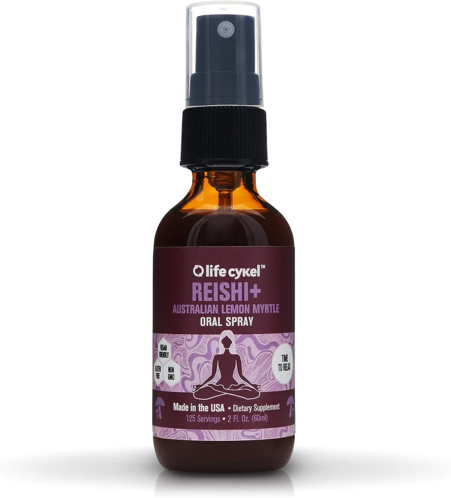 LIFE CYKEL Reishi Champignon Spray oral avec Myrtle de citron - Sommeil, Relaxation - Système immunitaire Support, Antioxydants, Vitamine C, Non-OGM, Vegan, Sans gluten, Fabriqué aux États-Unis, 1 oz