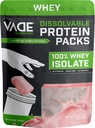 VADE Nutrition Paquets de protéines dissolvables : Strawberry Milkshake Whey Isolate Protein Powder, on-the-Go, faible teneur en glucides, faible teneur en calories, sans lactose, sans gluten, sans gras, sans sucre, maigre, 30 portions