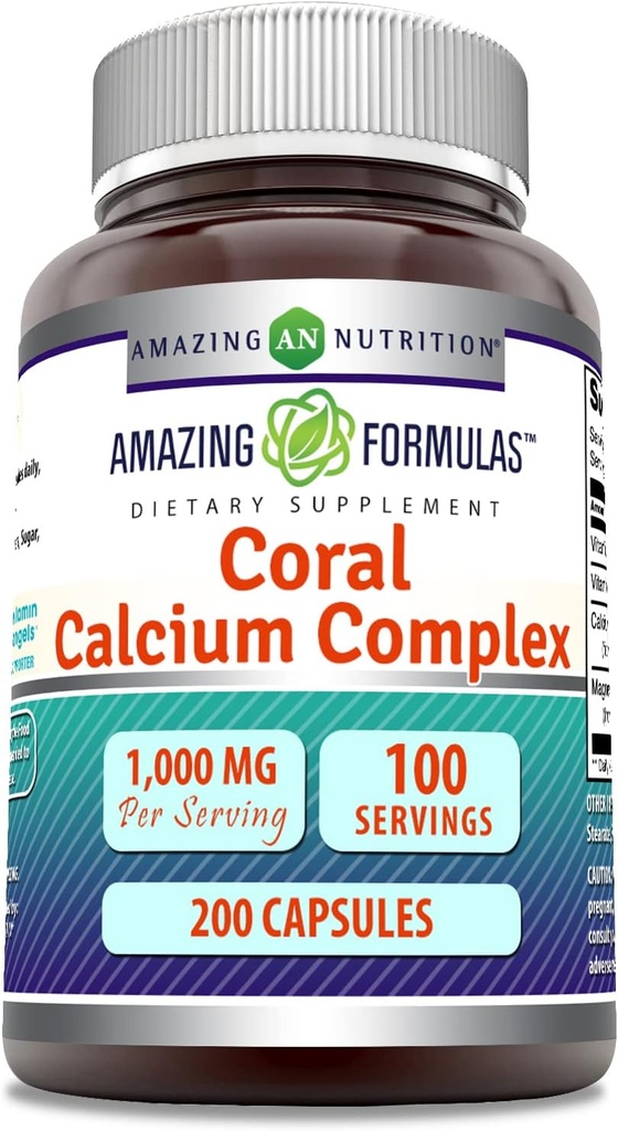Formules étonnantes Supplément complexe de calcium de corail $ 1000 Mg $ 200 Capsules $ Non-GMO $ Sans gluten $ Fabriqué aux États-Unis